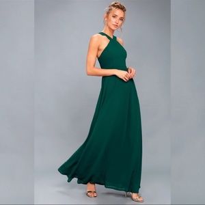 Lulus Air of Romance Women's Halter Gown Long Maxi Dress in Green Medium